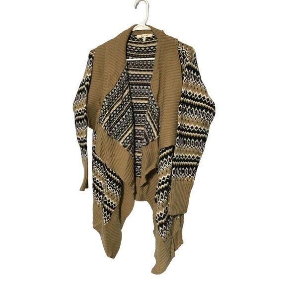 Brown Black Striped Knit Waterfall Cardigan - Picture 1 of 7